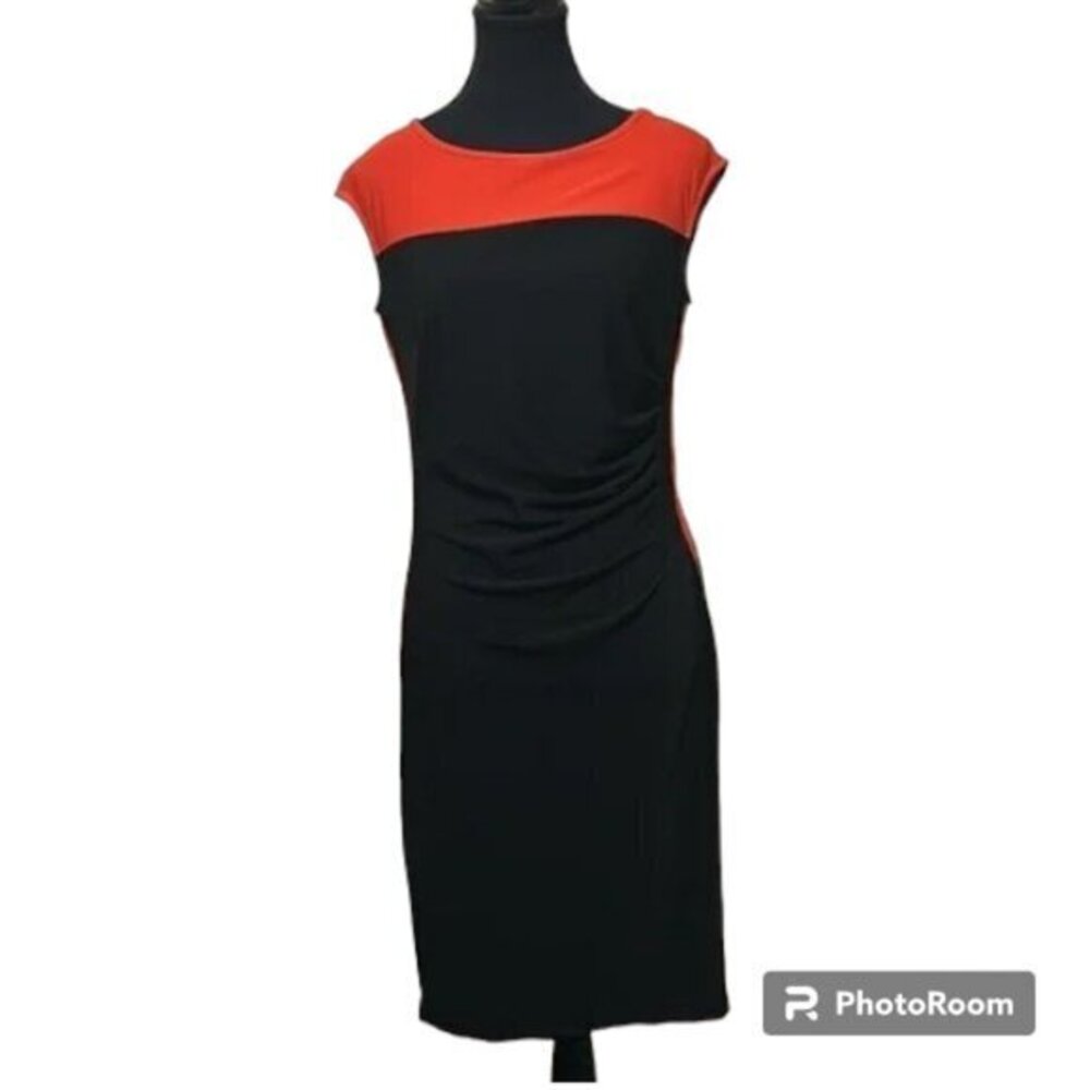 IMPRESS Orange/Black Cap Sleeve Bodycon Dress with Side Ruffle